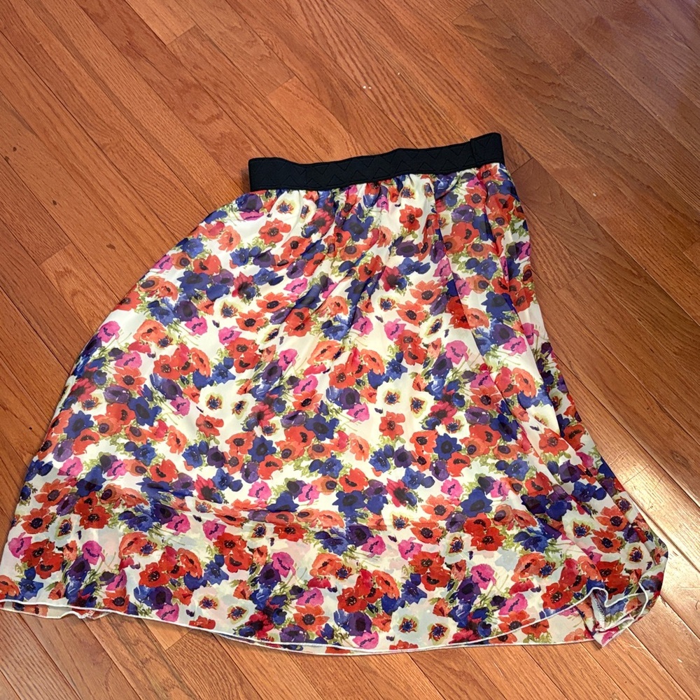 LuLaRoe A-Line Skirt with Black Waistband and Floral Design